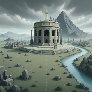 ancient landmark at stormy midday