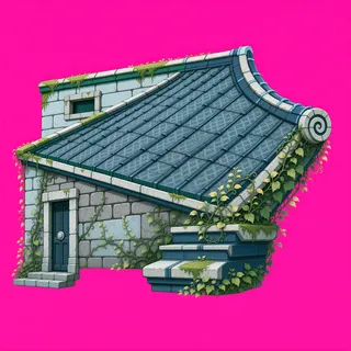 roof outer corner, overgrown