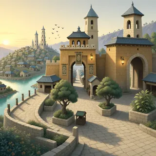 settlement entrance at daybreak