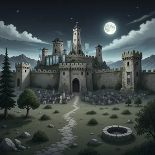 distant stronghold at moonlit night