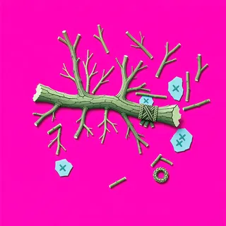 scattered twigs, irregular arrangement