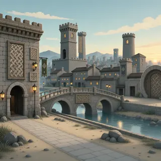 settlement entrance at dusk