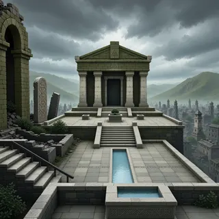 hidden shrine at stormy midday