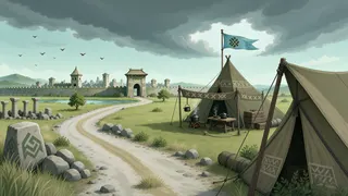 quiet camp at stormy midday