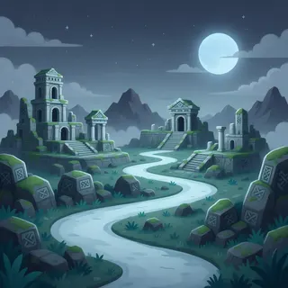 winding wilderness path at moonlit night