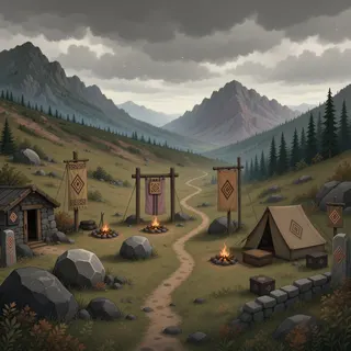 quiet camp at stormy midday