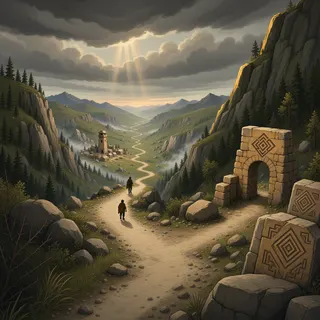 winding wilderness path at stormy midday