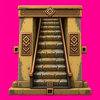 stairs downward, weathered
