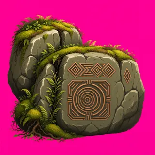 overgrown large boulder