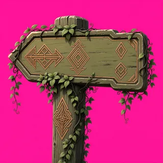 overgrown wayfinding sign without text