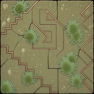 lichen-speckled flat paving