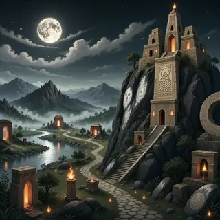 ancient landmark at moonlit night