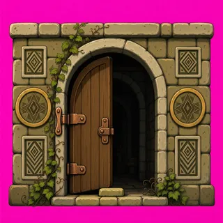 door open, overgrown