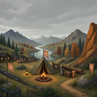 quiet camp at overcast twilight