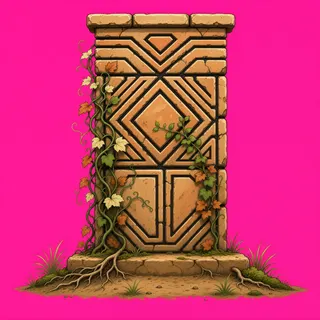 wall isolated pillar, overgrown