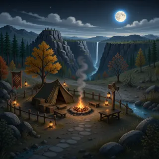 quiet camp at moonlit night