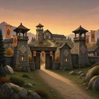 settlement entrance at dusk