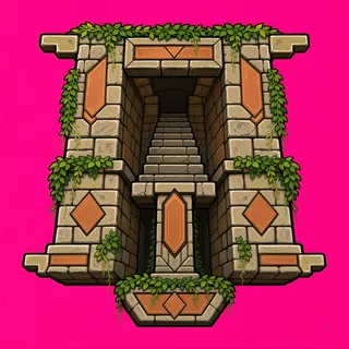 stairs downward, overgrown