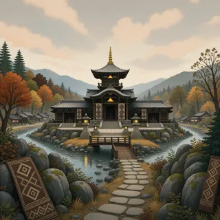 hidden shrine at overcast twilight