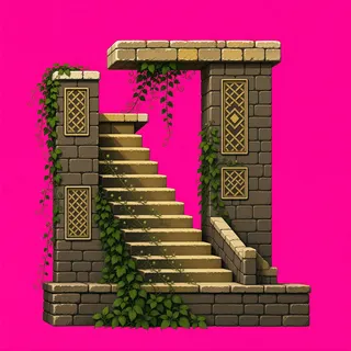 stairs downward, overgrown