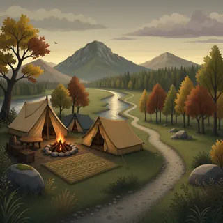quiet camp at overcast twilight