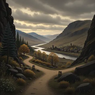 winding wilderness path at overcast twilight