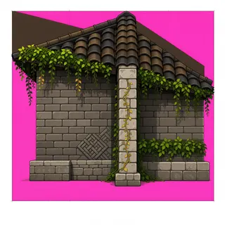 roof outer corner, overgrown