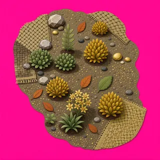 scattered grit, irregular arrangement