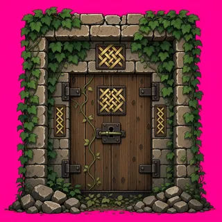 door closed, overgrown