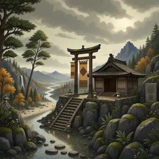 hidden shrine at stormy midday