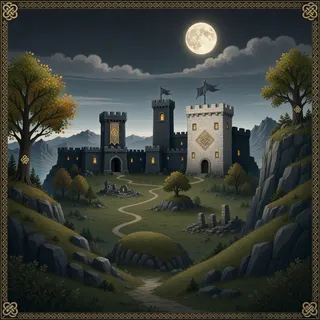 distant stronghold at moonlit night