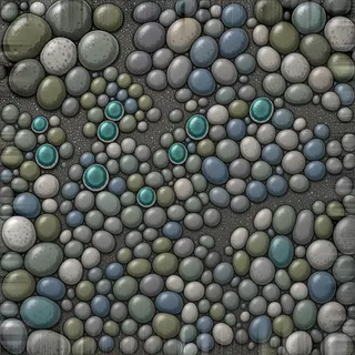 damp river pebbles