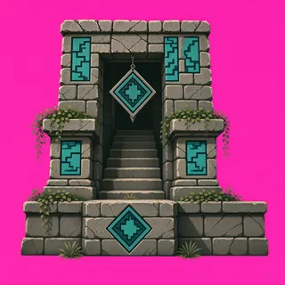 stairs downward, overgrown
