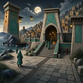 settlement entrance at moonlit night