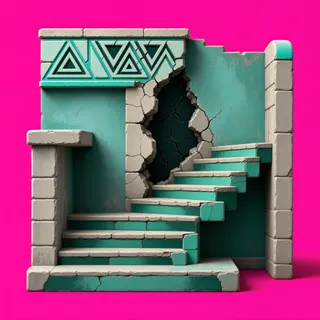 stairs upward, damaged