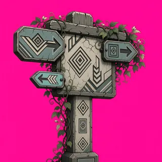 overgrown wayfinding sign without text