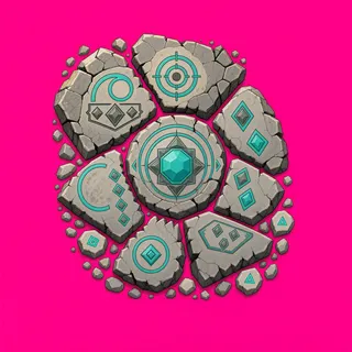 broken fragments, clustered arrangement