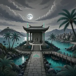 hidden shrine at moonlit night