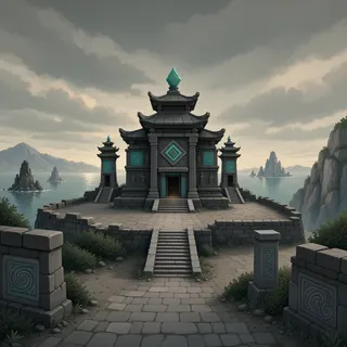 hidden shrine at overcast twilight