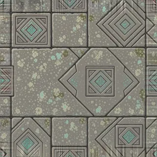 lichen-speckled flat paving