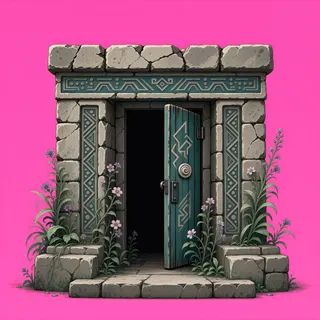 door open, overgrown
