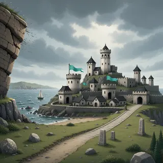 distant stronghold at stormy midday