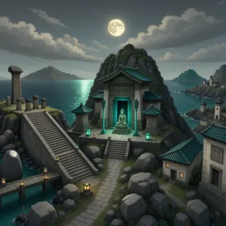 hidden shrine at moonlit night