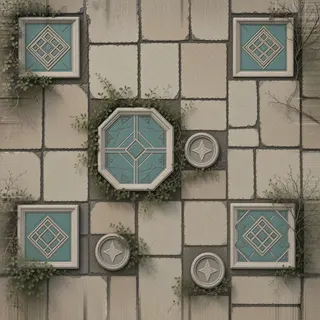overgrown dusty tiled floor