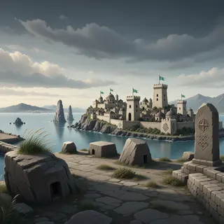 distant stronghold at overcast twilight