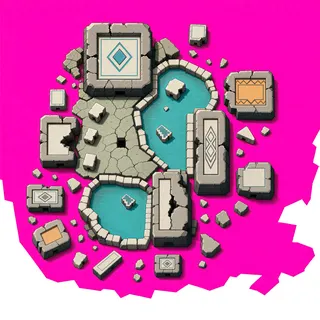 broken fragments, clustered arrangement
