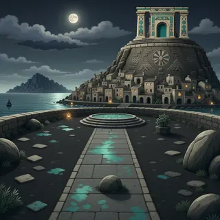 ancient landmark at moonlit night
