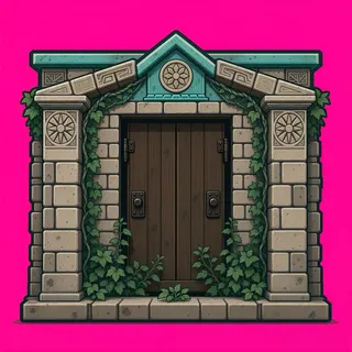 door closed, overgrown