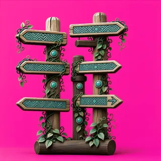 overgrown wayfinding sign without text