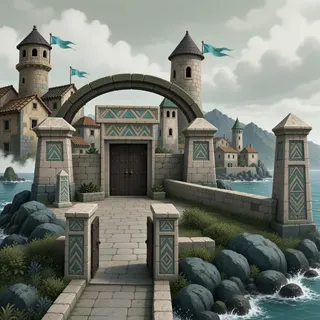 settlement entrance at stormy midday